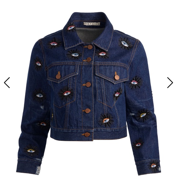 Alice + Olivia Jackets & Blazers - 👁✨ Alice + Olivia Embellished Eye Cropped Denim Jacket NWOT✨👁